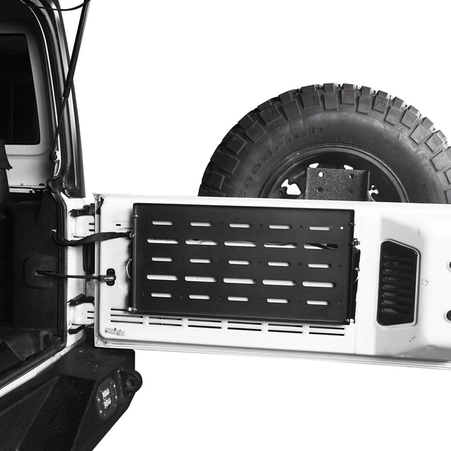 Alt view image 3 of 7 - JK Wrangler Tailgate Table Metal Storage Rack Foldable Cargo Shelf for 2007-2018 Jeep Wrangler JK & Unlimited