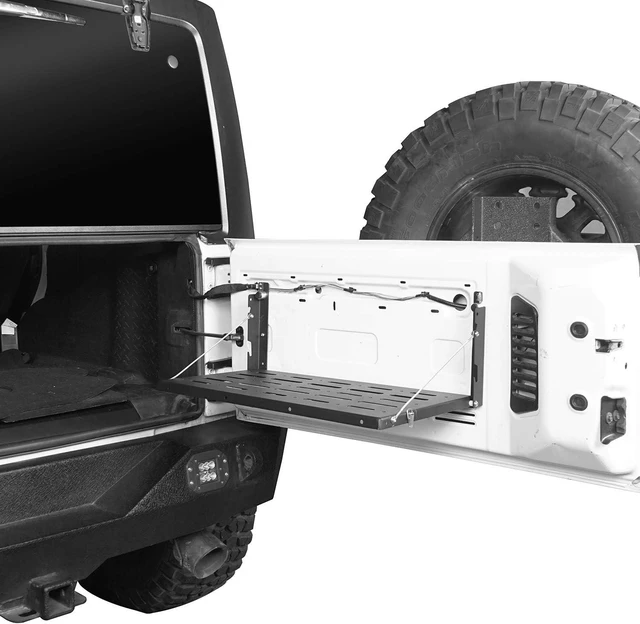 Alt view image 4 of 7 - JK Wrangler Tailgate Table Metal Storage Rack Foldable Cargo Shelf for 2007-2018 Jeep Wrangler JK & Unlimited