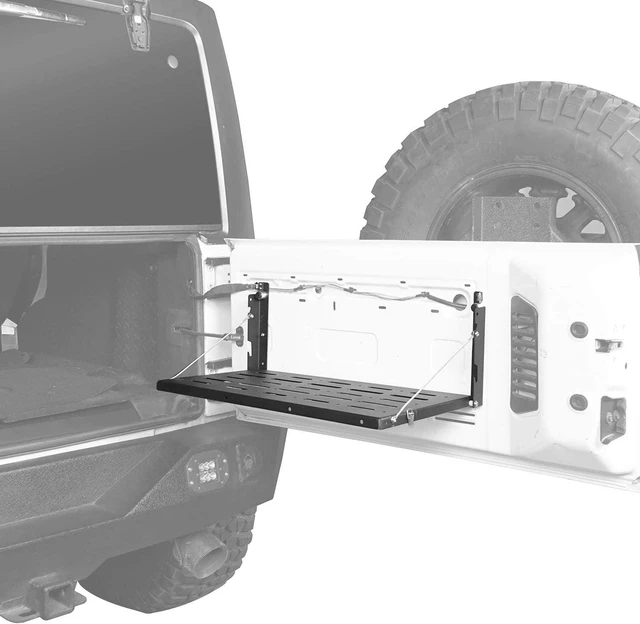 Alt view image 5 of 7 - JK Wrangler Tailgate Table Metal Storage Rack Foldable Cargo Shelf for 2007-2018 Jeep Wrangler JK & Unlimited