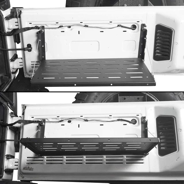 Alt view image 6 of 7 - JK Wrangler Tailgate Table Metal Storage Rack Foldable Cargo Shelf for 2007-2018 Jeep Wrangler JK & Unlimited