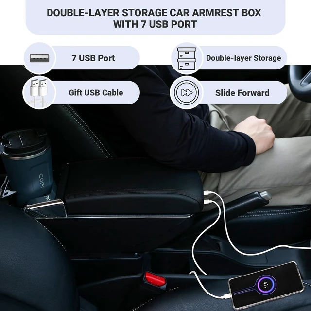 Alt view image 3 of 6 - Center Console Armrest for Mini Cooper Coupe Countryman,7 USB Ports