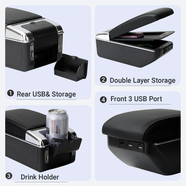 Alt view image 4 of 6 - Center Console Armrest for Mini Cooper Coupe Countryman,7 USB Ports