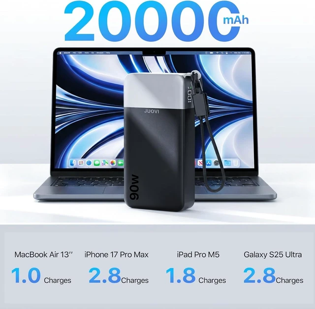 Alt view image 2 of 7 - Power Bank 90W 20000mAh Laptop Portable Charger with Detachable Cable