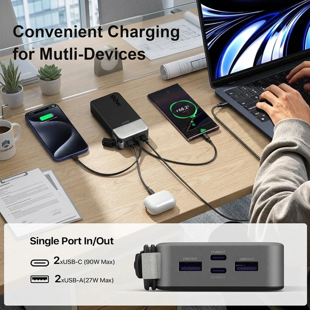 Alt view image 3 of 7 - Power Bank 90W 20000mAh Laptop Portable Charger with Detachable Cable