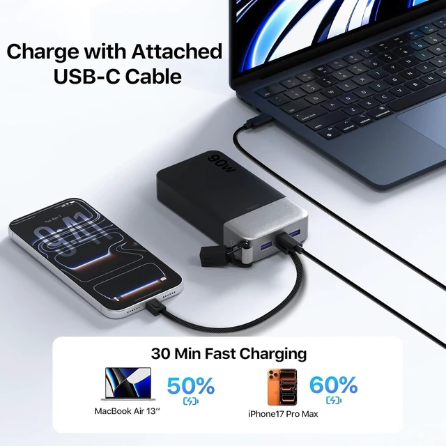 Alt view image 4 of 7 - Power Bank 90W 20000mAh Laptop Portable Charger with Detachable Cable