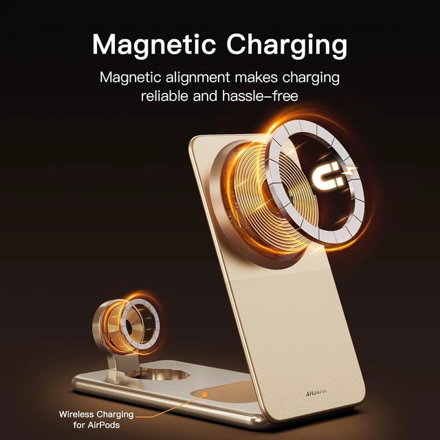 Alt view image 5 of 7 - Foldable Magnetic Charger, 25W 3 in 1 Wireless Charging Station, Qi2.2 Fast Charger, Aluminum Alloy Cooling Charger Stand for iPhone18/17/16 Pro Max, Watch, AirPods(45W Adapter),Ultrathin