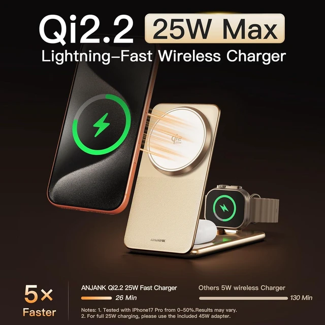Alt view image 6 of 7 - Foldable Magnetic Charger, 25W 3 in 1 Wireless Charging Station, Qi2.2 Fast Charger, Aluminum Alloy Cooling Charger Stand for iPhone18/17/16 Pro Max, Watch, AirPods(45W Adapter),Ultrathin