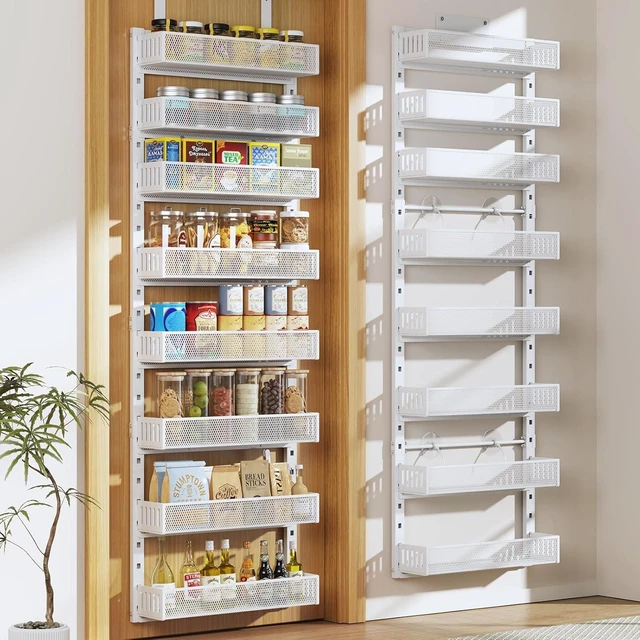 Main image of Pantry Door Organizers and Storage, 8-Tier Large Metal Heavy-Duty Frame Over the Door Spice Rack, 2 in 1 Wall-Mounted or Hanging shelf for Kitchen, Bathroom, Laundry Room, Bedroom, Closet &Nursery