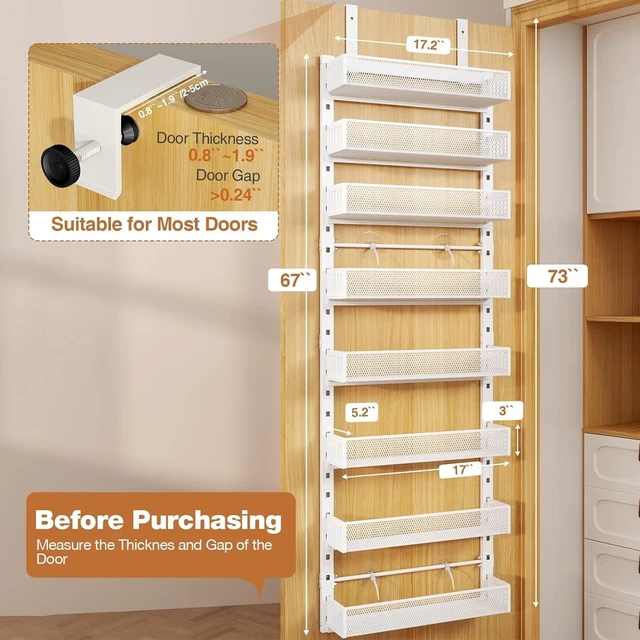 Alt view image 2 of 7 - Pantry Door Organizers and Storage, 8-Tier Large Metal Heavy-Duty Frame Over the Door Spice Rack, 2 in 1 Wall-Mounted or Hanging shelf for Kitchen, Bathroom, Laundry Room, Bedroom, Closet &Nursery