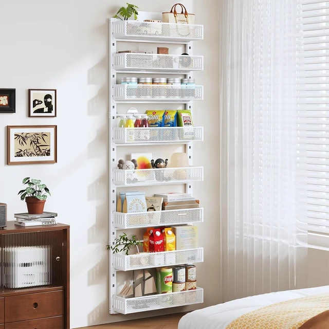 Alt view image 5 of 7 - Pantry Door Organizers and Storage, 8-Tier Large Metal Heavy-Duty Frame Over the Door Spice Rack, 2 in 1 Wall-Mounted or Hanging shelf for Kitchen, Bathroom, Laundry Room, Bedroom, Closet &Nursery