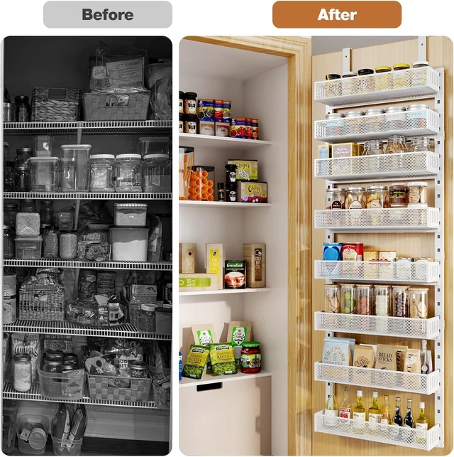 Alt view image 7 of 7 - Pantry Door Organizers and Storage, 8-Tier Large Metal Heavy-Duty Frame Over the Door Spice Rack, 2 in 1 Wall-Mounted or Hanging shelf for Kitchen, Bathroom, Laundry Room, Bedroom, Closet &Nursery