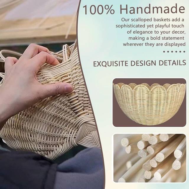 Alt view image 2 of 7 - Scalloped Wall Basket, 2pcs Hand Woven Hanging Wicker Set