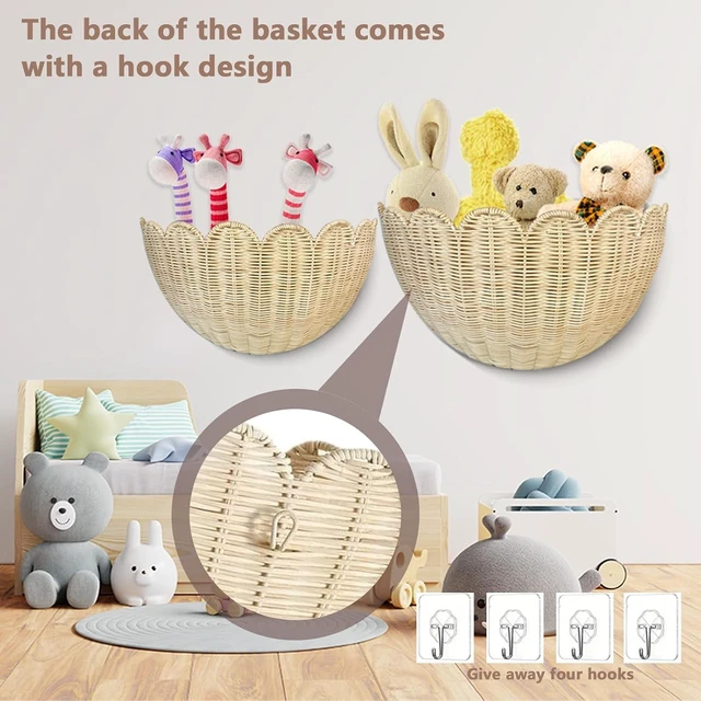 Alt view image 3 of 7 - Scalloped Wall Basket, 2pcs Hand Woven Hanging Wicker Set