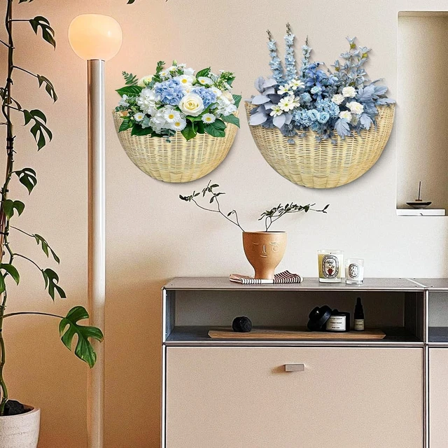 Alt view image 5 of 7 - Scalloped Wall Basket, 2pcs Hand Woven Hanging Wicker Set