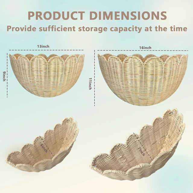 Alt view image 7 of 7 - Scalloped Wall Basket, 2pcs Hand Woven Hanging Wicker Set