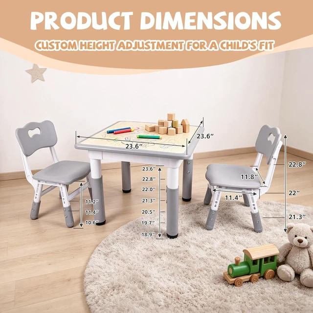 Alt view image 4 of 7 - Toddler Table and Chair Set, Graffiti Tabletop, 2 Chairs, Grey