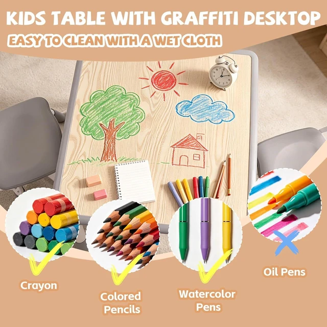 Alt view image 5 of 7 - Toddler Table and Chair Set, Graffiti Tabletop, 2 Chairs, Grey