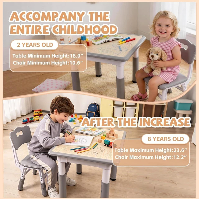Alt view image 6 of 7 - Toddler Table and Chair Set, Graffiti Tabletop, 2 Chairs, Grey