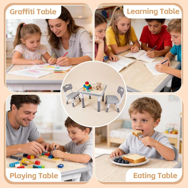 Alt view image 7 of 7 - Toddler Table and Chair Set, Graffiti Tabletop, 2 Chairs, Grey