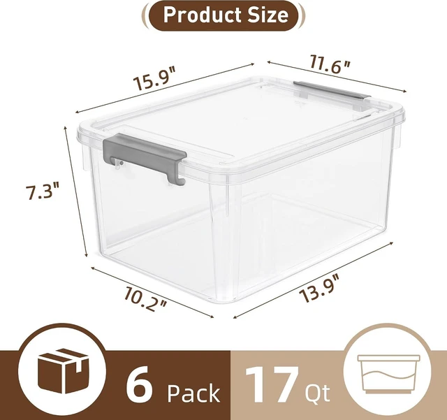 Alt view image 2 of 7 - 6 Packs 17 QT Plastic Storage Bins with Lids Large Stackable Storage Containers for Organizing Clear Storage Box for Garage, Closet, Classroom, Kitchen
