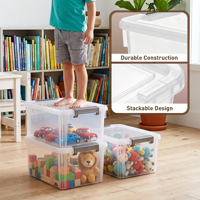 Alt view image 4 of 7 - 6 Packs 17 QT Plastic Storage Bins with Lids Large Stackable Storage Containers for Organizing Clear Storage Box for Garage, Closet, Classroom, Kitchen
