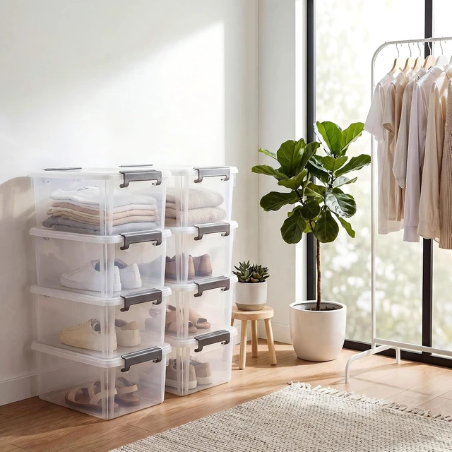 Alt view image 6 of 7 - 6 Packs 17 QT Plastic Storage Bins with Lids Large Stackable Storage Containers for Organizing Clear Storage Box for Garage, Closet, Classroom, Kitchen