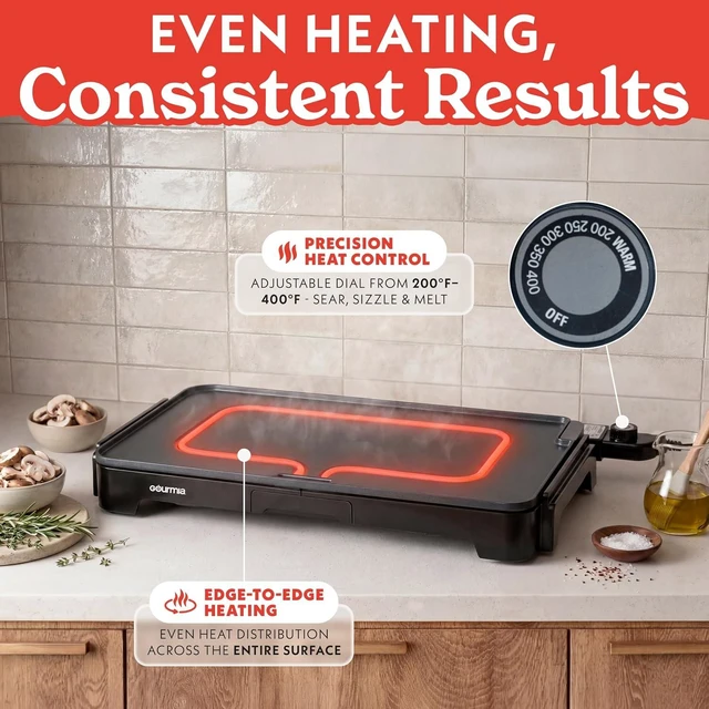 Alt view image 2 of 7 - Electric Griddle - 22 XL Nonstick Ceramic Cooking Surface, Black