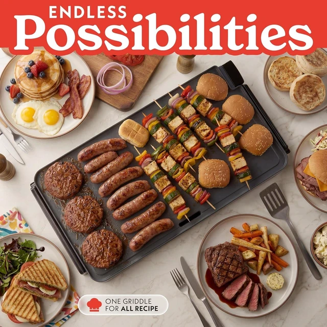 Alt view image 3 of 7 - Electric Griddle - 22 XL Nonstick Ceramic Cooking Surface, Black