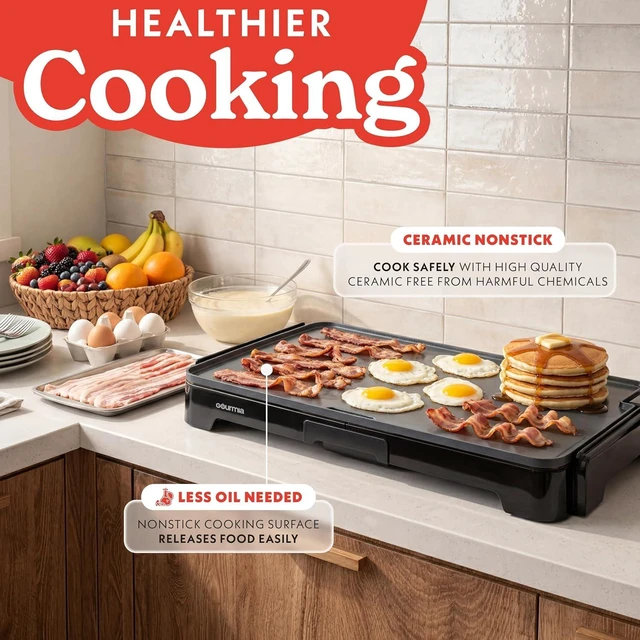 Alt view image 4 of 7 - Electric Griddle - 22 XL Nonstick Ceramic Cooking Surface, Black