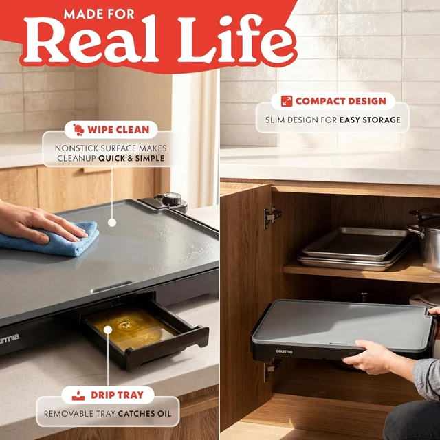 Alt view image 6 of 7 - Electric Griddle - 22 XL Nonstick Ceramic Cooking Surface, Black