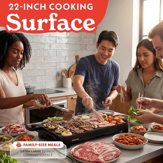 Alt view image 7 of 7 - Electric Griddle - 22 XL Nonstick Ceramic Cooking Surface, Black