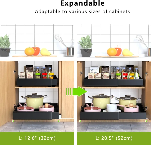 Alt view image 3 of 6 - 2 Pack Pull Out Cabinet Organizer,21" Deep Slide Out Drawer Organizers,No Drill Pull Out Drawers Adhesive with Nano Compatible Framed Cabinets Shelves for Kitchen Pantry Adjustable Width