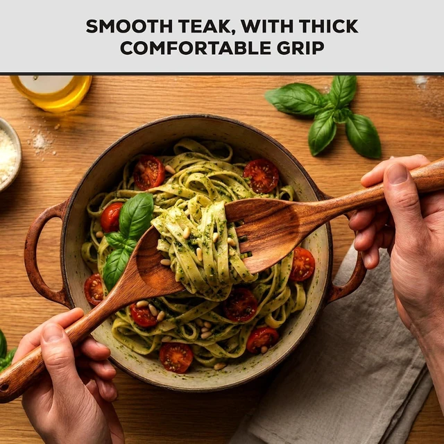 Alt view image 7 of 7 - 9-Piece Teak Wood Cooking Utensil Set Non-Toxic & Non-Stick Safe Wooden Spoons & Kitchen Tools with Comfortable Grip, Smooth Finish Natural Teak Perfect Kitchen Gift Set