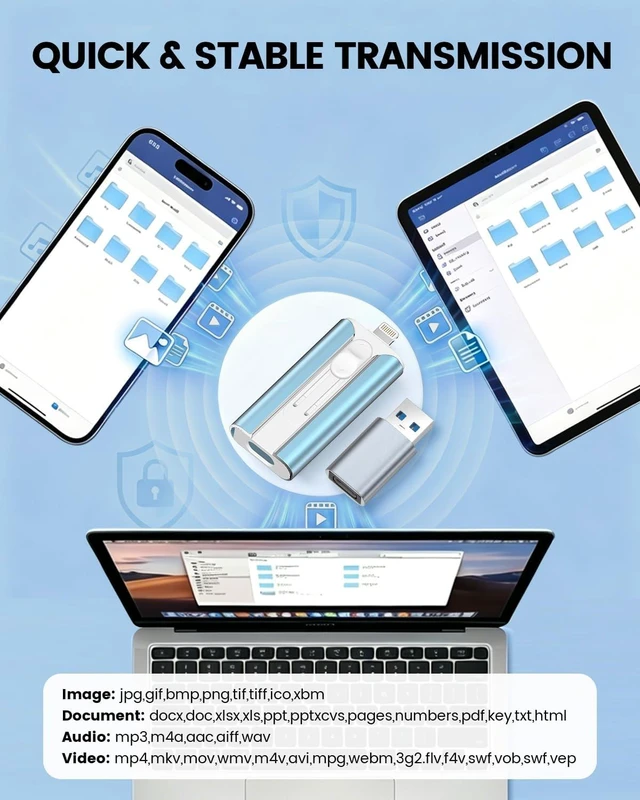 Alt view image 6 of 7 - MFI Certified 512GB Flash Drive Photo Stick and USB Stick Offers Photo/Video Storage, The External Storage is Compatible with iOS, Android, and Pc,1 Pack (Blue)(Available Space: ~484GB)