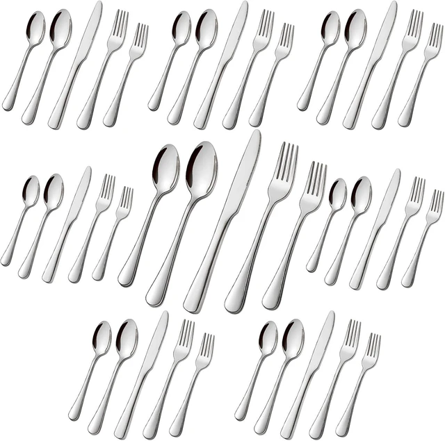 Main image of Stainless Steel Flatware Set - Forks, Knives, and Spoons for Home and Restaurant Kitchen - Rust Resistant Cutlery Utensils (160, Silver)