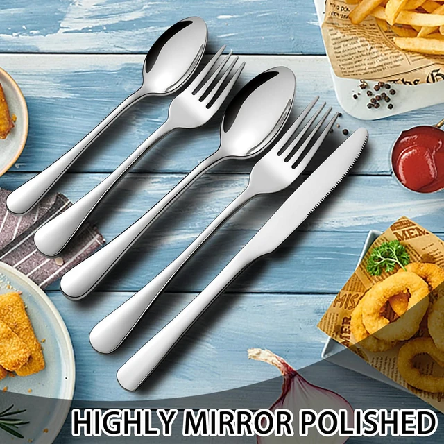 Alt view image 5 of 7 - Stainless Steel Flatware Set - Forks, Knives, and Spoons for Home and Restaurant Kitchen - Rust Resistant Cutlery Utensils (160, Silver)