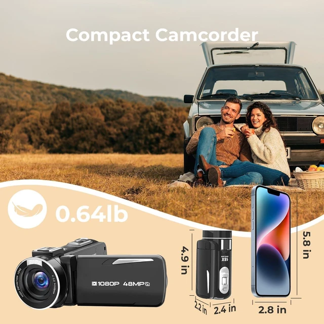 Alt view image 7 of 7 - Camcorder Video Camera 2.7K 48MP, 3" 270° Flip Screen with 32GB SD Card