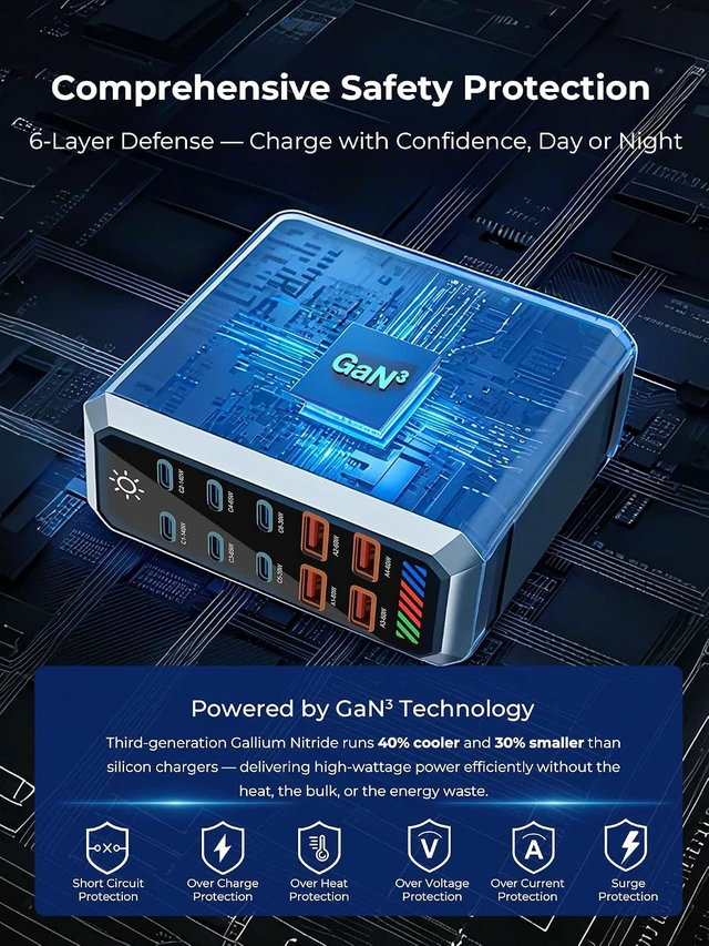 Alt view image 6 of 7 - 10-Port GAN Charging Station 660W, Dual 140W USBC Power Block Multiport