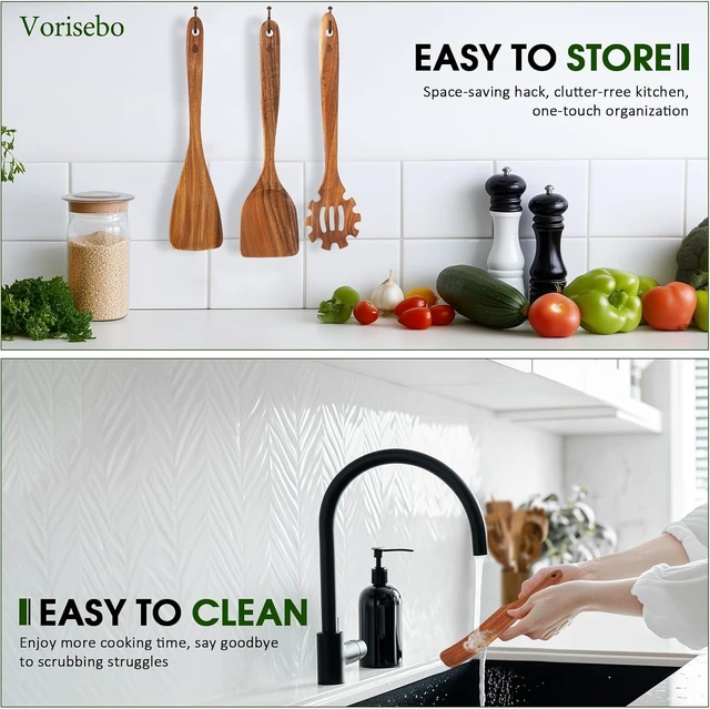 Alt view image 6 of 6 - 12 Pcs Teak Wooden Utensils Set, Wooden Spoons for Cooking