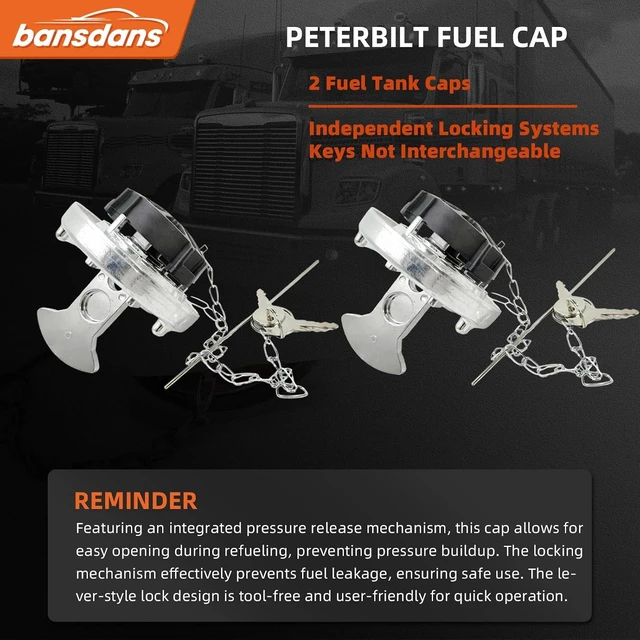 Alt view image 6 of 6 - 2Pcs 11-04859-100 4" Locking Diesel Fuel Cap, Lever-Style Aluminum Fuel Tank Cap with Key Fit for 1972-2017 Peterbilt 330, 379, 389, 579, 587 Trucks, OE# 11-04859-200, 572.1015, 600212