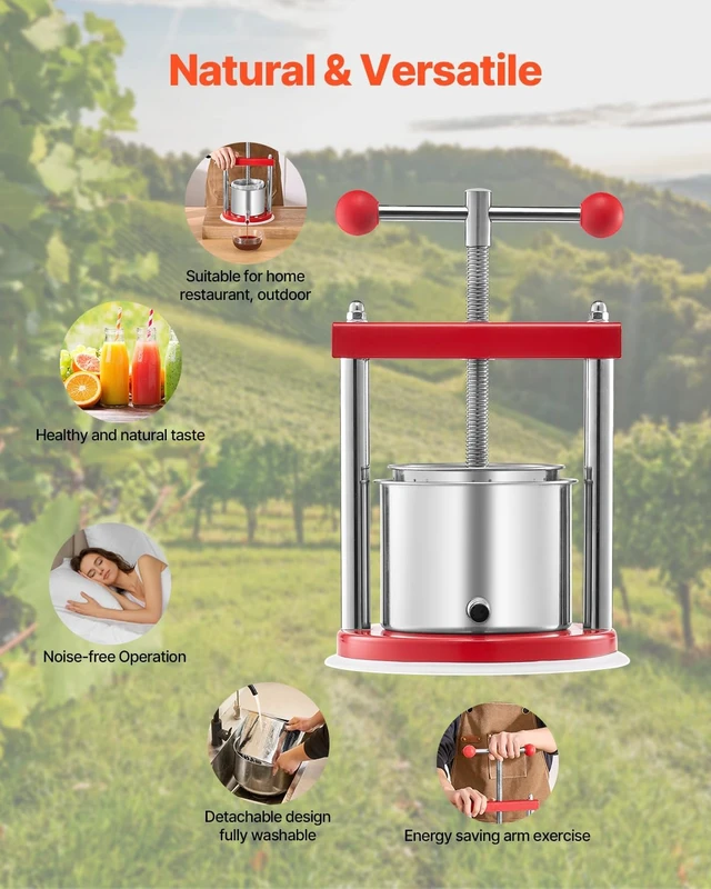 Alt view image 6 of 7 - 0.44 Gal/1.65L Fruit Wine Press, 2 Stainless Steel Barrels, Manual Juice Maker, Cider Grape Tincture Honey Olive Oil Making Press with T-Handle for Outdoor Kitchen Home