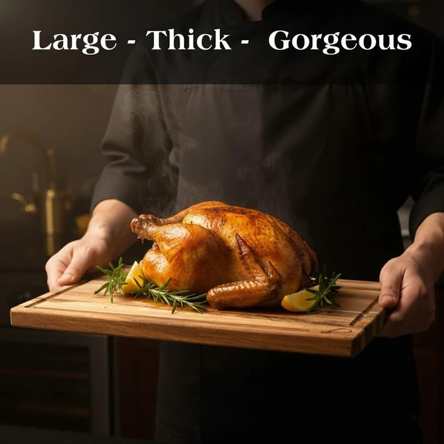 Alt view image 3 of 7 - Teak Wood Cutting Board Set of 3 w/Stand, Deep Juice Groove, Solid Hardwood Non-Toxic & Knife Friendly Boards, Small Medium Large Sizes for Kitchen Meat, Veggies & Cheese by New M Way