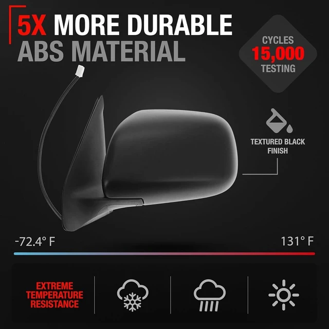 Alt view image 3 of 7 - Driver Side Mirror Replacement - Compatible with 2005-2011 Toyota Tacoma - Powered Adjustment, Manual Folding, Flat Glass - Textured Black, 5H3P - OEM 87940-04180, TO1320256
