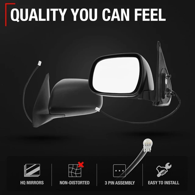 Alt view image 4 of 7 - Driver Side Mirror Replacement - Compatible with 2005-2011 Toyota Tacoma - Powered Adjustment, Manual Folding, Flat Glass - Textured Black, 5H3P - OEM 87940-04180, TO1320256