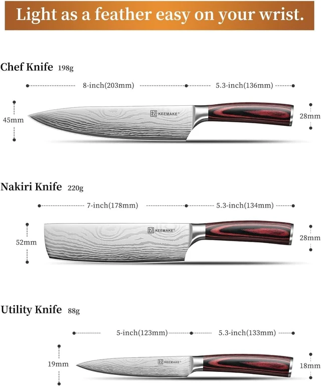 Alt view image 7 of 7 - 3 Pieces Kitchen Knife Set, Professional Ultra Sharp Chef Knife Set