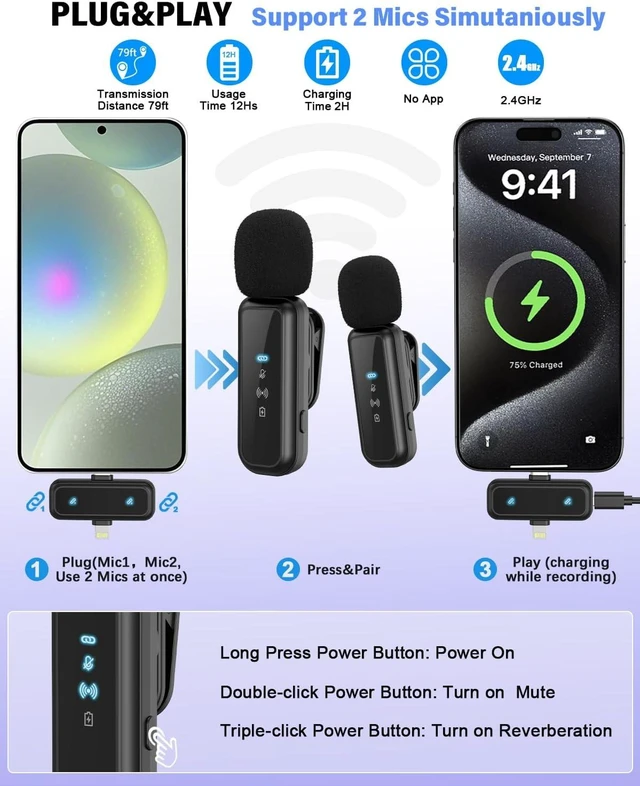 Alt view image 4 of 7 - Vlogging Kit for iPhone/Android, YouTube Starter Kit with Wireless Microphone/Camera Tripod/Flexible Tripod/RGB Fill Light, Content Creator Essentials Kits for TikTok Vlog Video Recording
