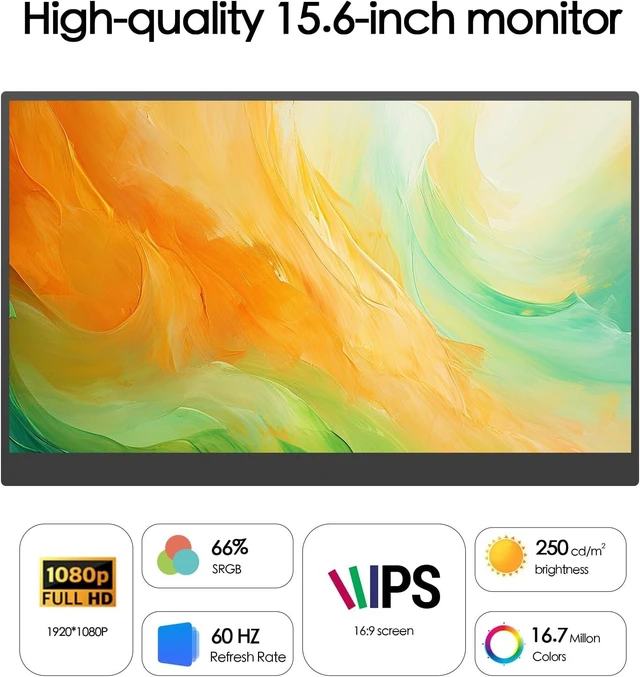 Alt view image 2 of 7 - 15.6 Portable Monitor FHD 1080p IPS 60hz Plug & Play