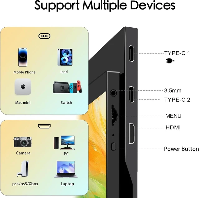 Alt view image 3 of 7 - 15.6 Portable Monitor FHD 1080p IPS 60hz Plug & Play