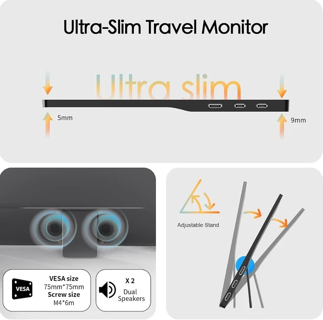 Alt view image 4 of 7 - 15.6 Portable Monitor FHD 1080p IPS 60hz Plug & Play