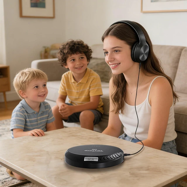 Alt view image 7 of 7 - Portable CD Player with Headphones, FM Radio, MP3 Playback, Black